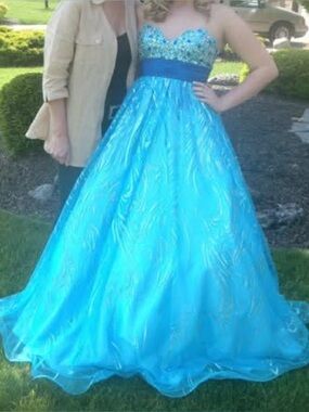 Strapless Jovani Turquoise Ball Gown - Sparkle Bodice